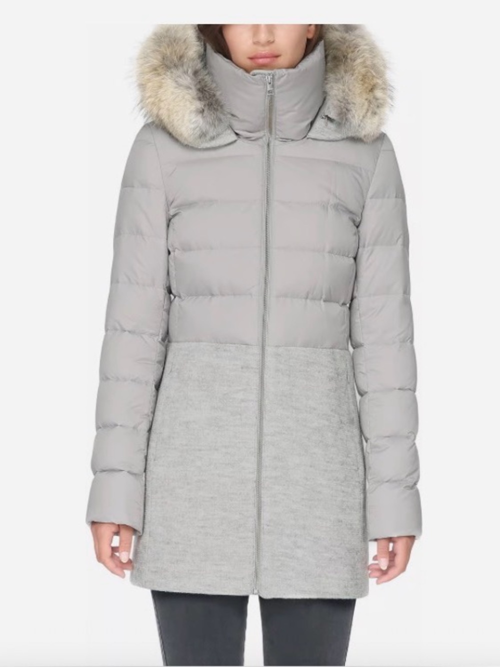 Soia & Kyo Valery-C Mixed Media Dow& Wool coat with real coyote fur hood trim